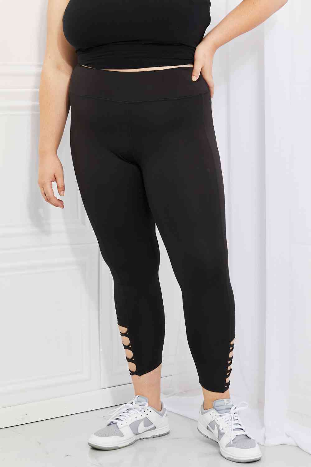 Yelete Ready For Action Full Size Ankle Cutout Active Leggings in Black - Cheeky Chic Boutique
