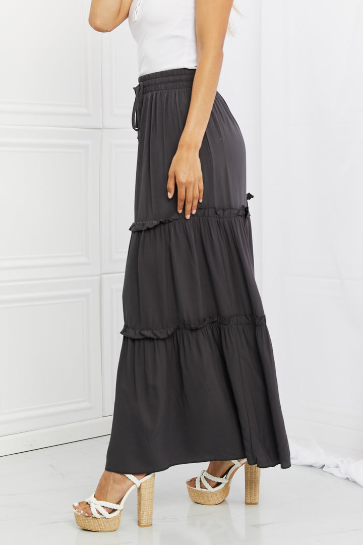 Zenana Summer Days Full Size Ruffled Maxi Skirt in Ash Grey - Cheeky Chic Boutique