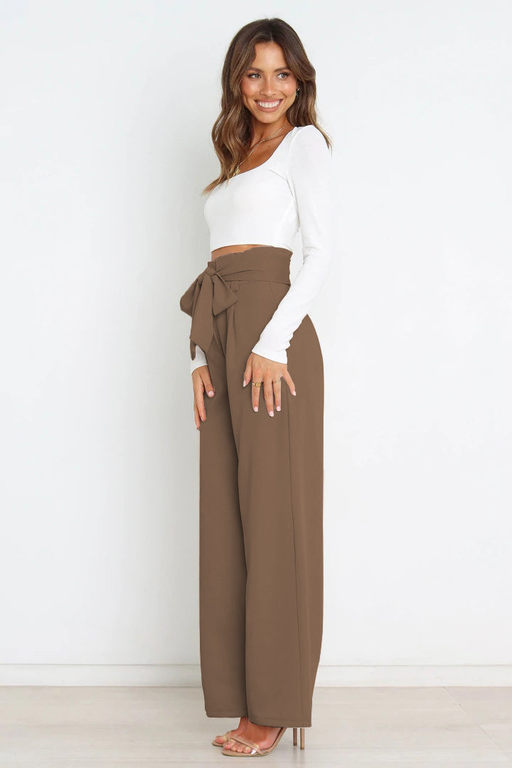 Tie Front Paperbag Wide Leg Pants - Cheeky Chic Boutique