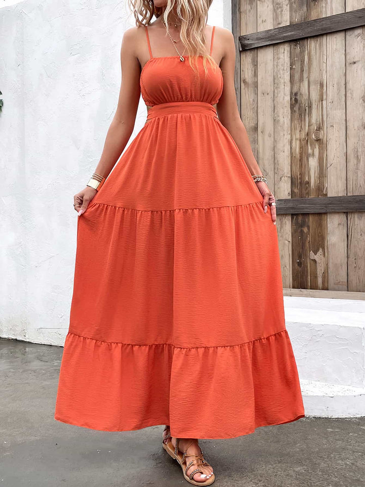 Spaghetti Strap Cutout Tie Back Maxi Dress - Cheeky Chic Boutique