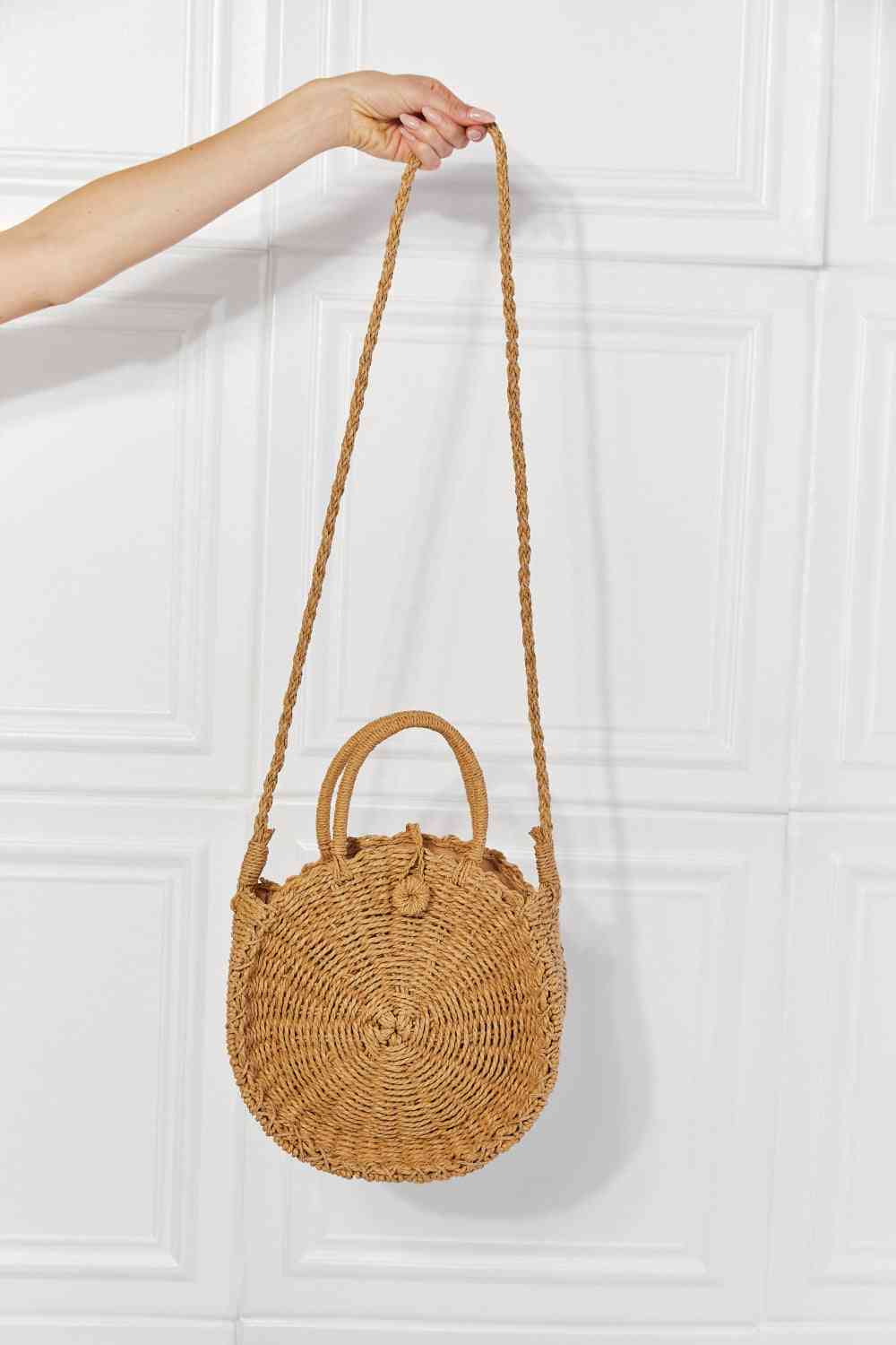 Justin Taylor Feeling Cute Rounded Rattan Handbag in Camel - Cheeky Chic Boutique
