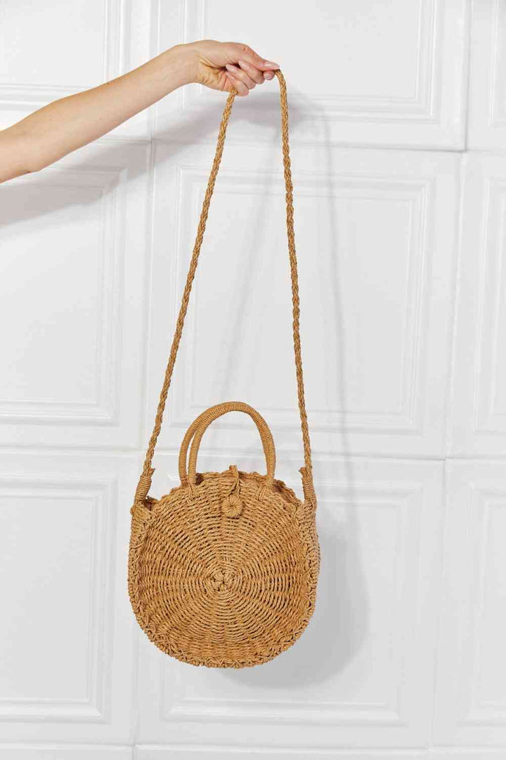 Justin Taylor Feeling Cute Rounded Rattan Handbag in Camel - Cheeky Chic Boutique