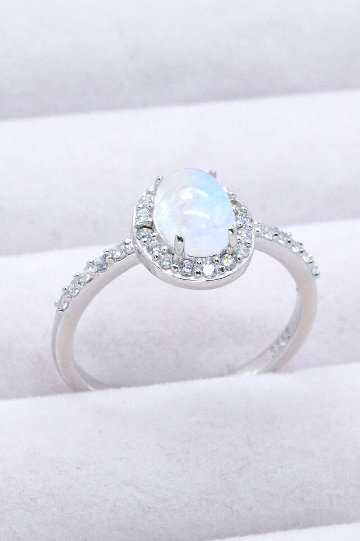 925 Sterling Silver Natural Moonstone Halo Ring - Cheeky Chic Boutique