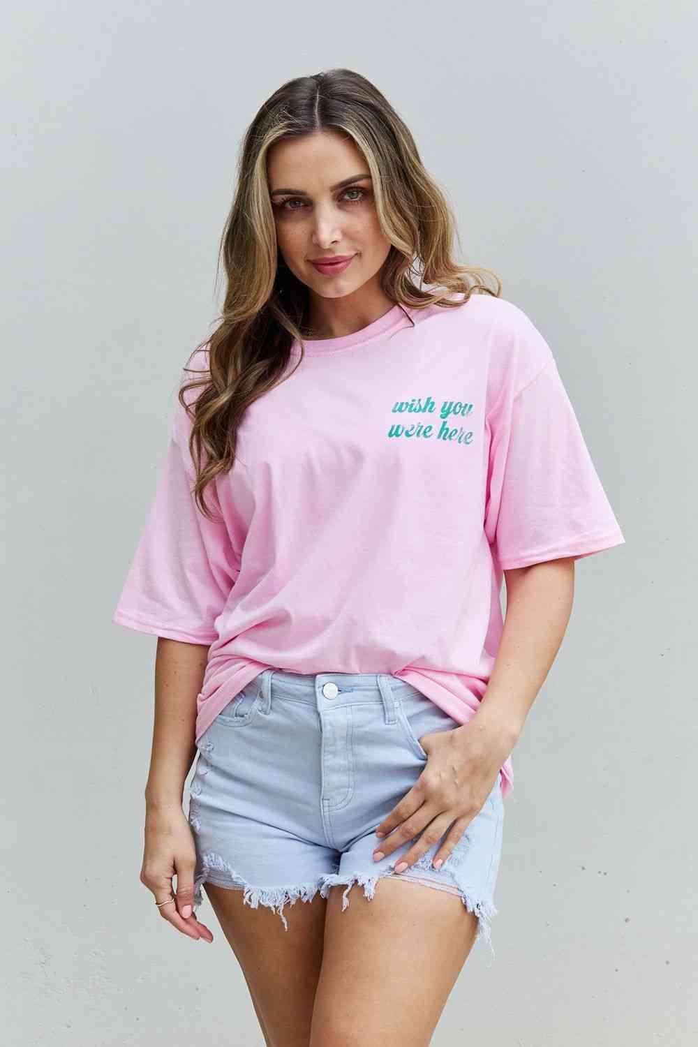 Sweet Claire "Wish You Were Here" Oversized Graphic T-Shirt - Cheeky Chic Boutique