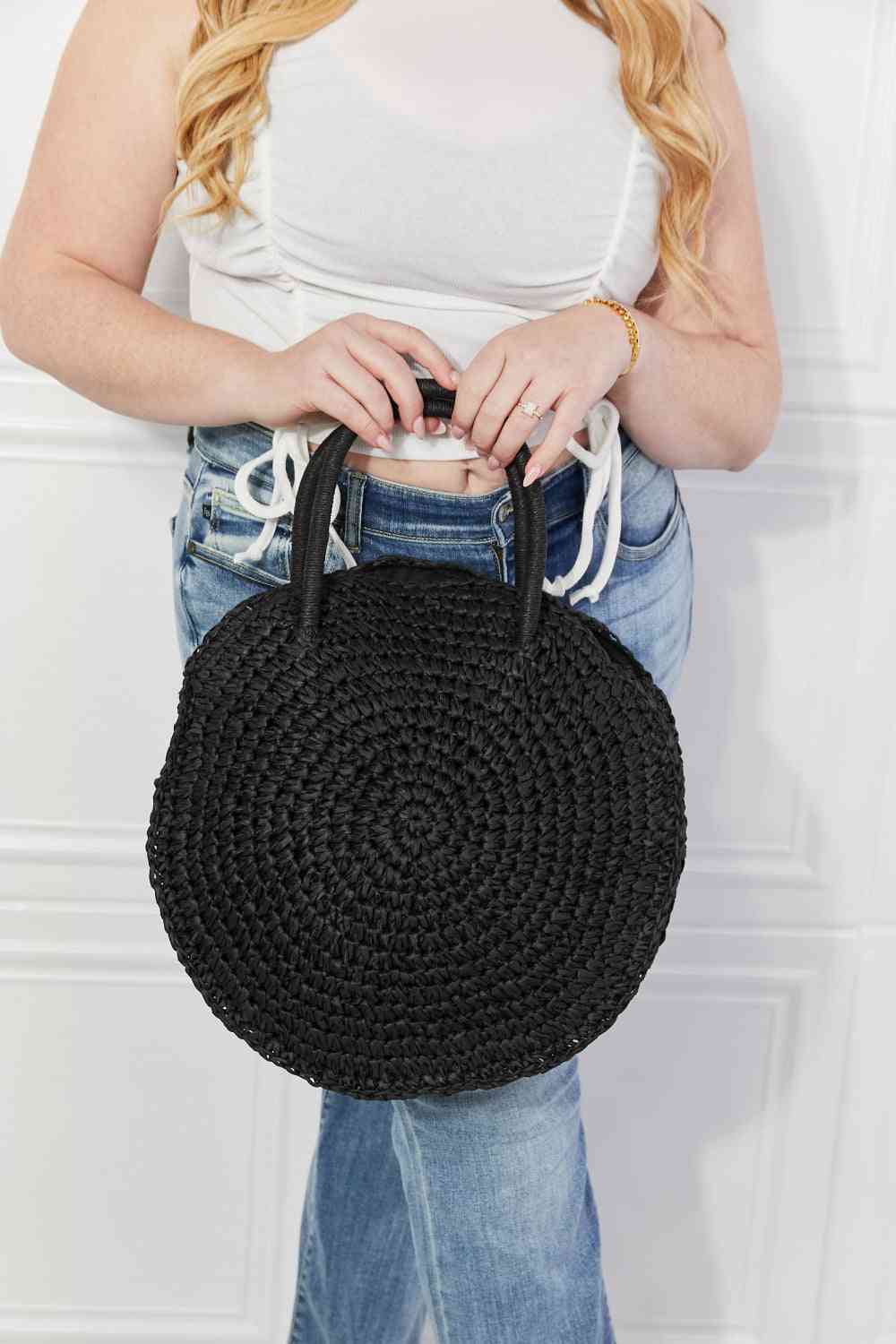 Justin Taylor Beach Date Straw Rattan Handbag in Black - Cheeky Chic Boutique