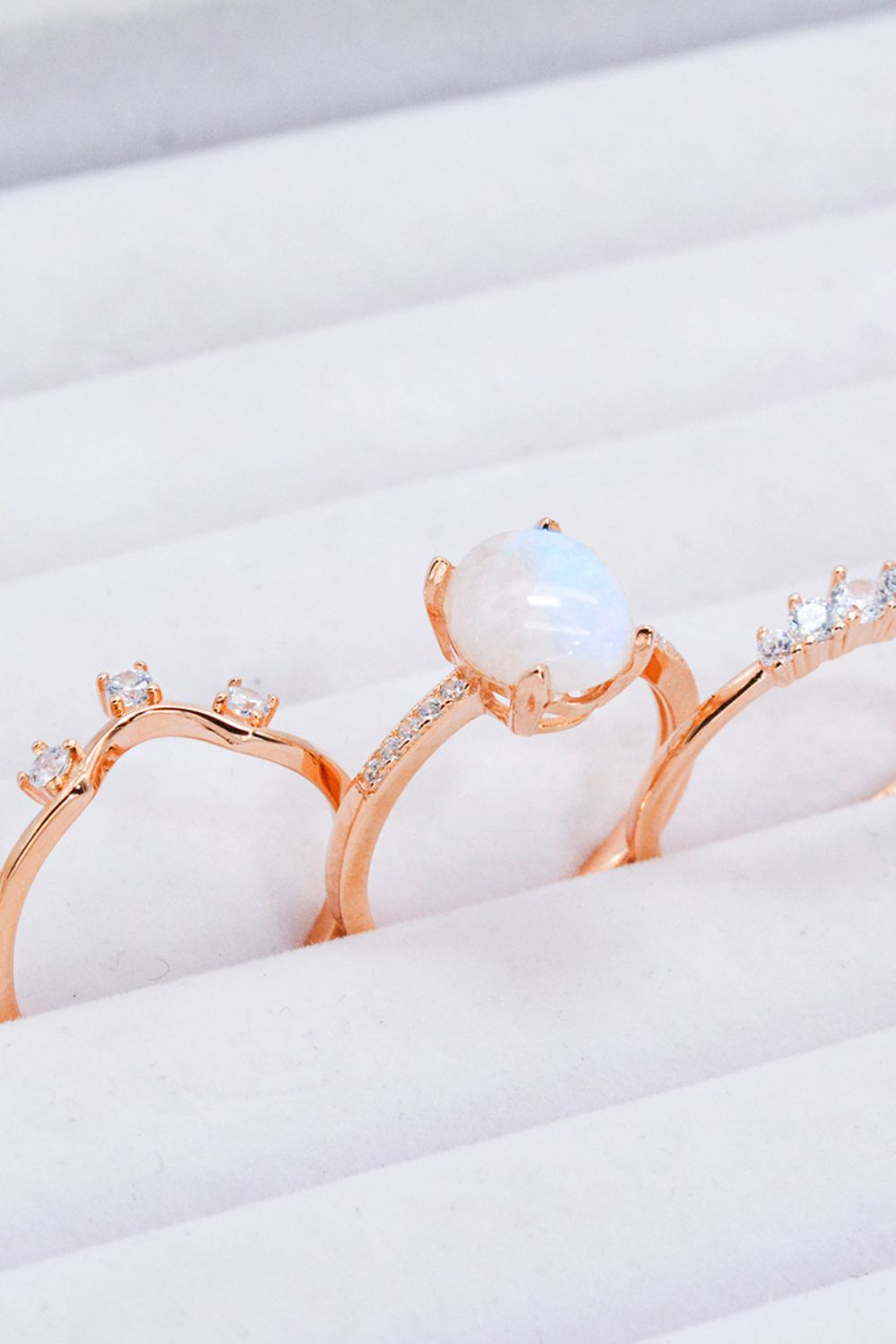 Natural Moonstone and Zircon Three-Piece Ring Set - Cheeky Chic Boutique