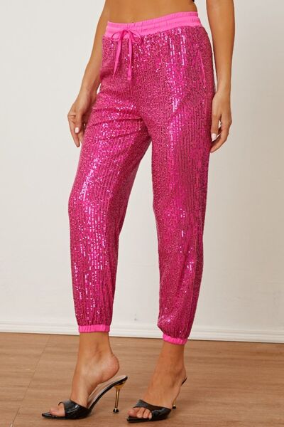 Sequin Drawstring Pants with Pockets - Cheeky Chic Boutique