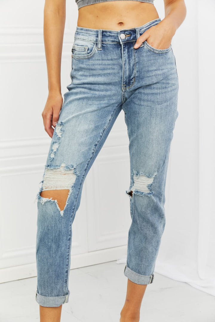 Judy Blue Malia Full Size Mid Rise Boyfriend Jeans - Cheeky Chic Boutique