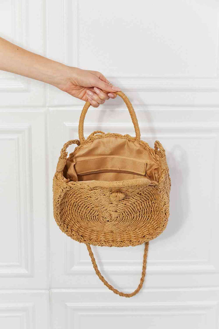 Justin Taylor Feeling Cute Rounded Rattan Handbag in Camel - Cheeky Chic Boutique
