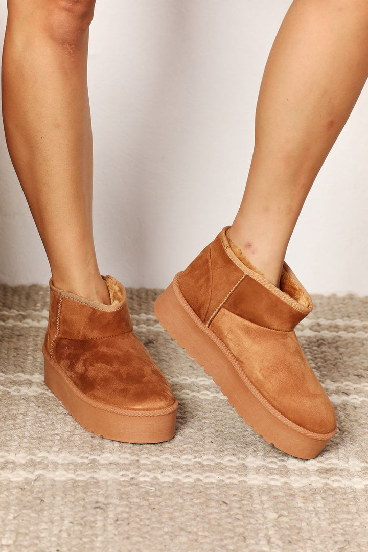 Hold Me Closer Camel Platform Mini Boots - Cheeky Chic Boutique