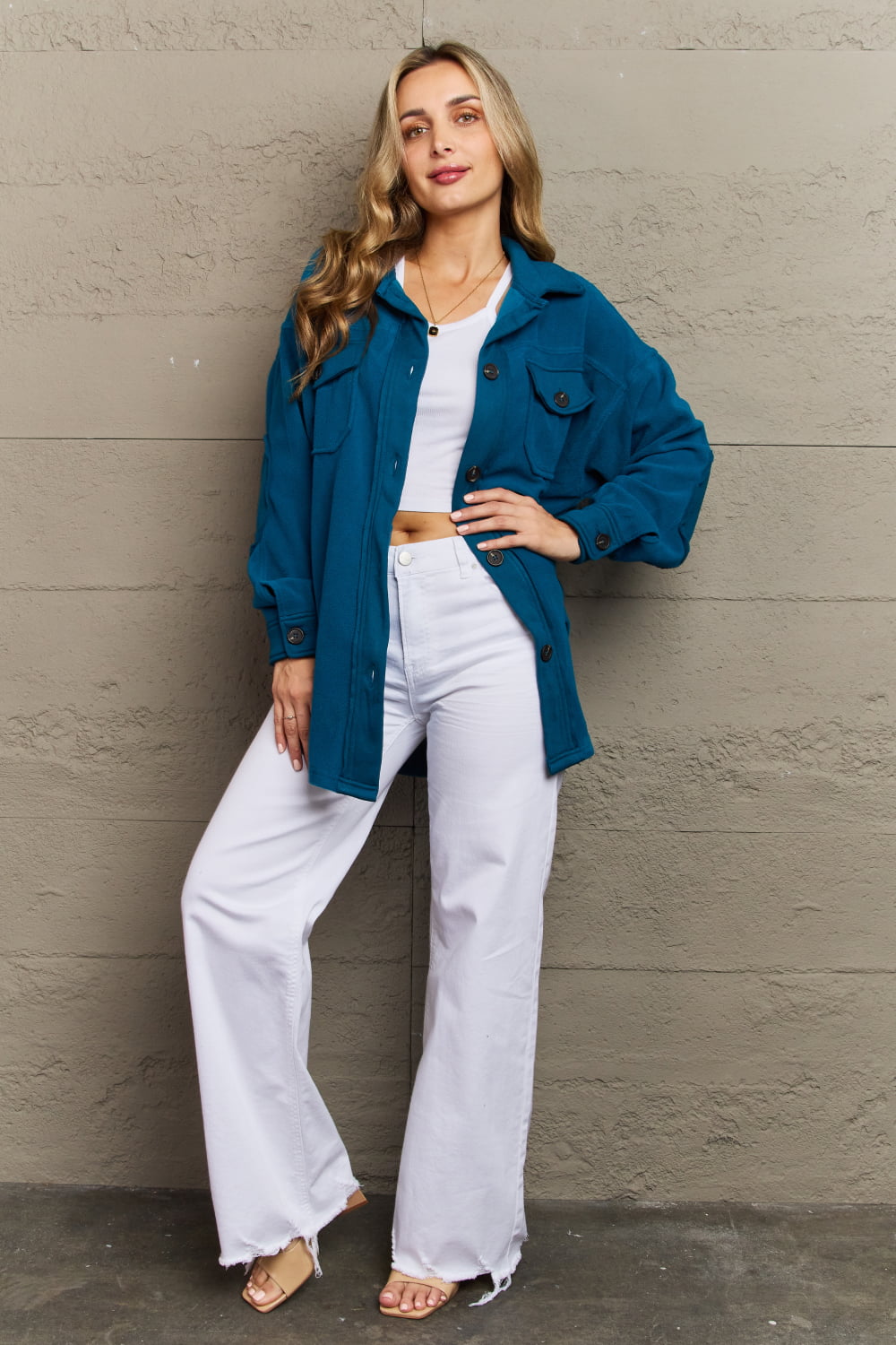Cozy in the Cabin Fleece Teal Shacket - Cheeky Chic Boutique