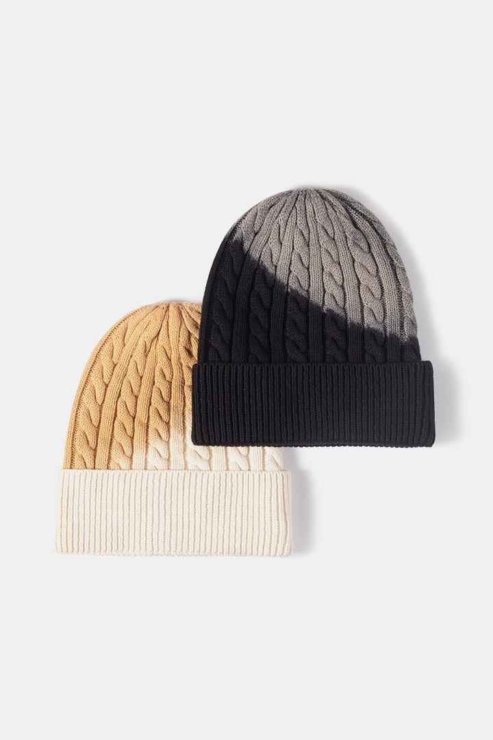 Contrast Tie-Dye Cable-Knit Cuffed Beanie - Cheeky Chic Boutique