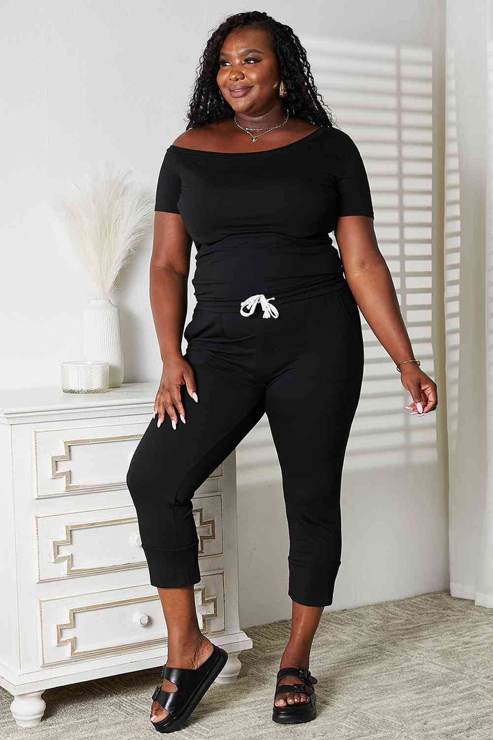 Double Take Asymmetrical Neck Tied Jumpsuit with Pockets - Cheeky Chic Boutique