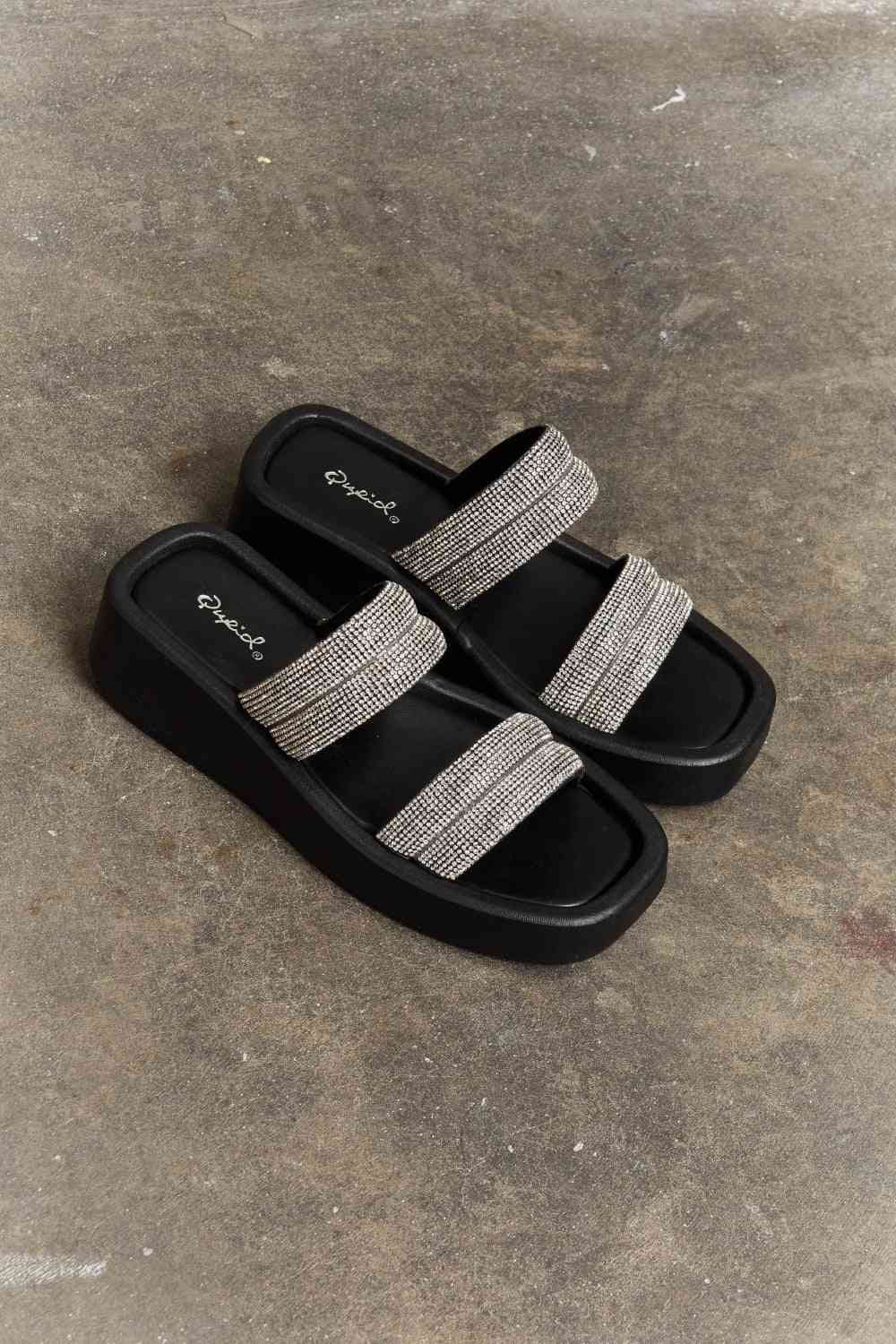 Qupid Bright Mind Platform Wedge Rhinestone Sandal - Cheeky Chic Boutique