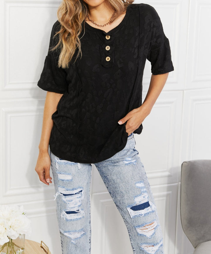 BOMBOM At The Fair Animal Textured Top in Black - Cheeky Chic Boutique