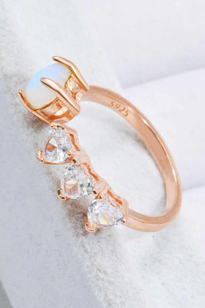 Natural Moonstone and Zircon Heart Open Ring - Cheeky Chic Boutique