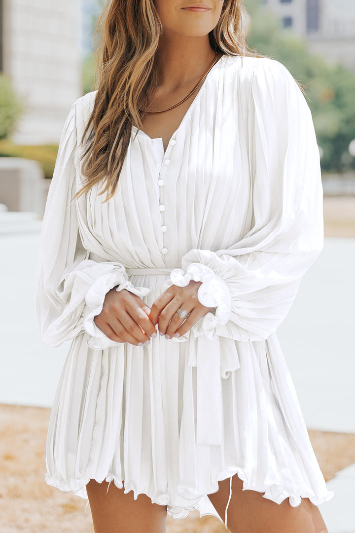 PRE-ORDER Pleated Button Front Flounce Sleeve Romper - Cheeky Chic Boutique
