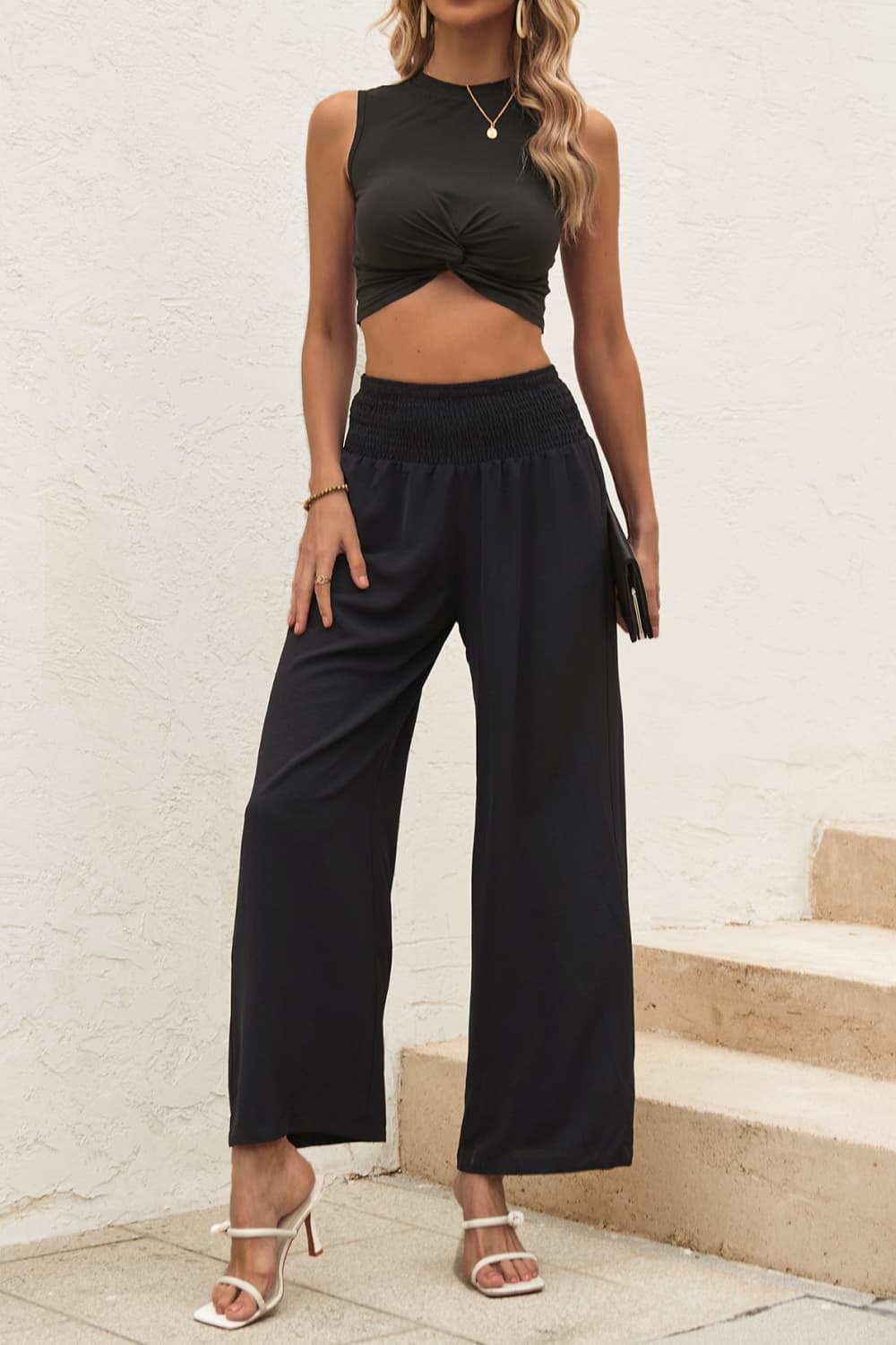 Twist Front Cropped Tank and Pants Set - Cheeky Chic Boutique