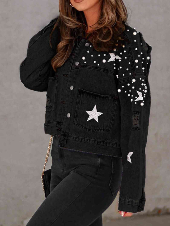 Night Out Pearl Denim Jacket - Cheeky Chic Boutique