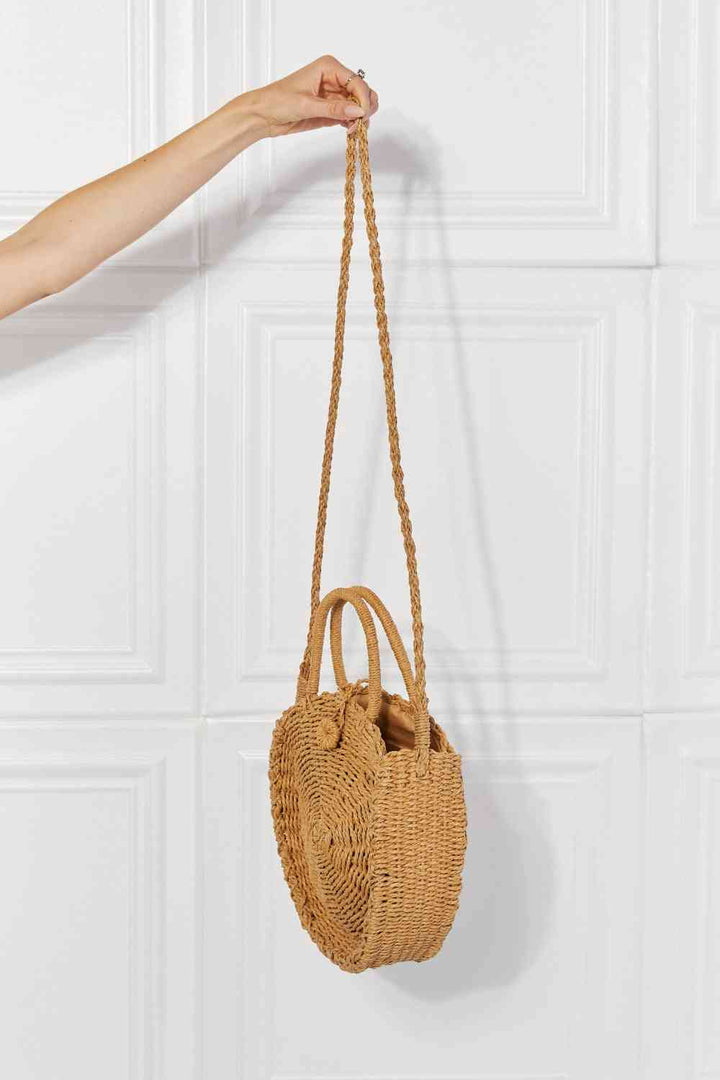 Justin Taylor Feeling Cute Rounded Rattan Handbag in Camel - Cheeky Chic Boutique
