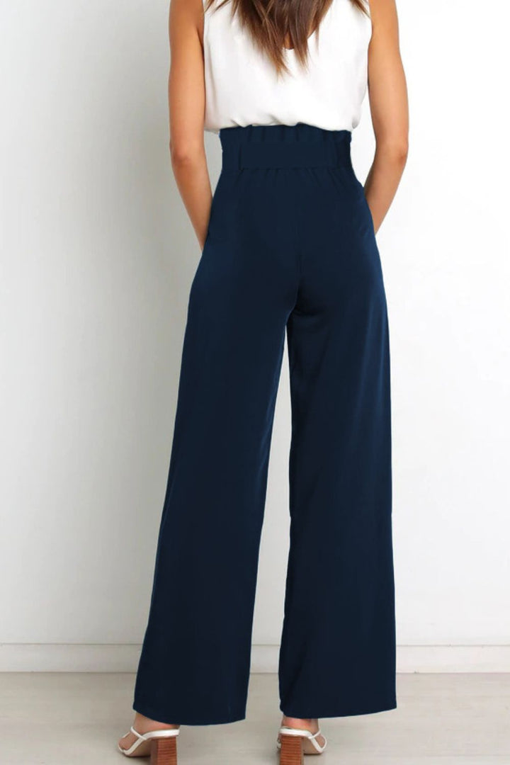 Tie Front Paperbag Wide Leg Pants - Cheeky Chic Boutique