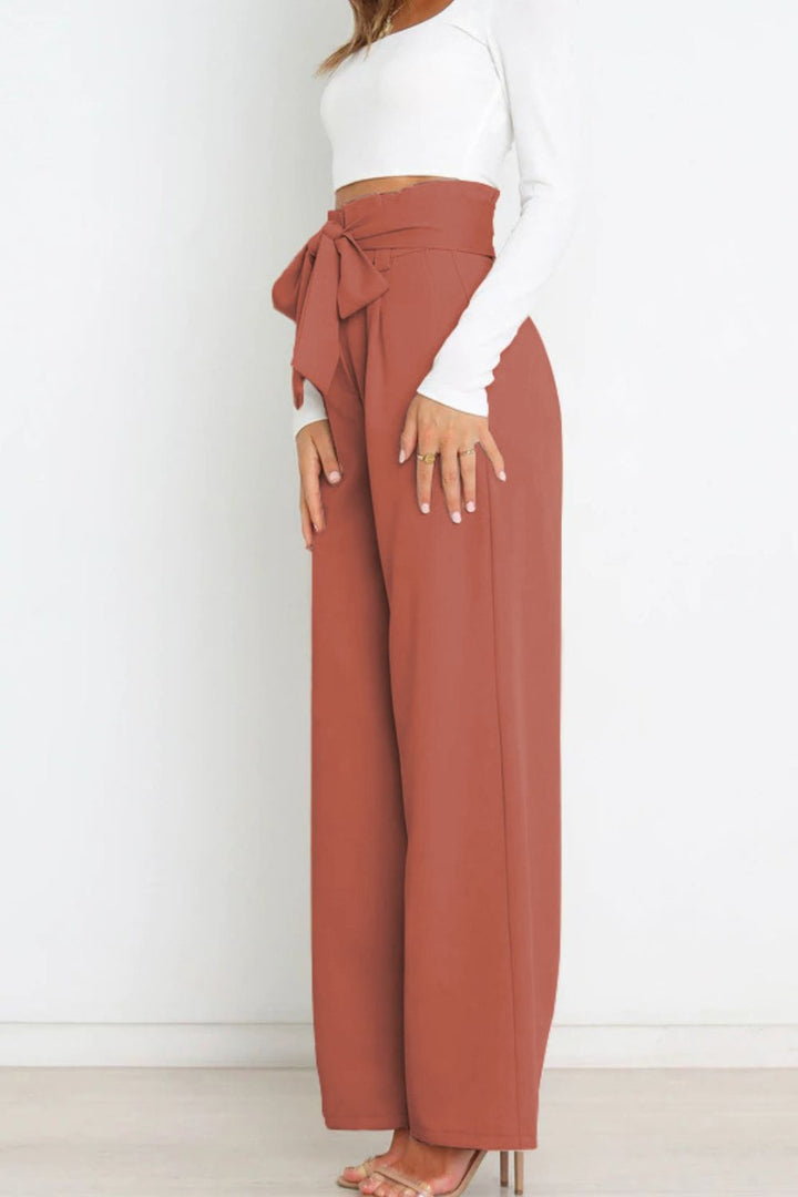 Tie Front Paperbag Wide Leg Pants - Cheeky Chic Boutique