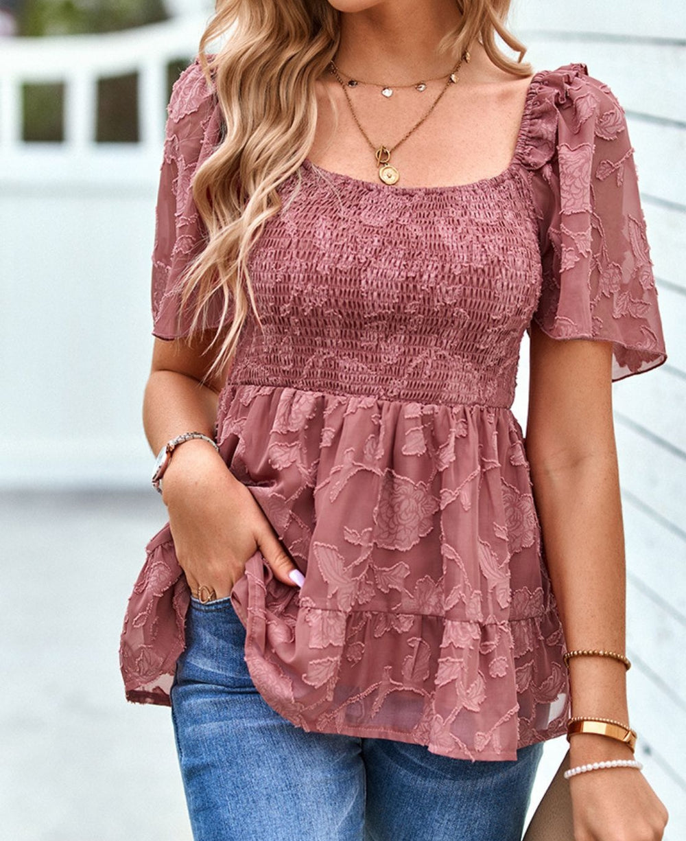 Smocked Square Neck Babydoll Blouse - Cheeky Chic Boutique