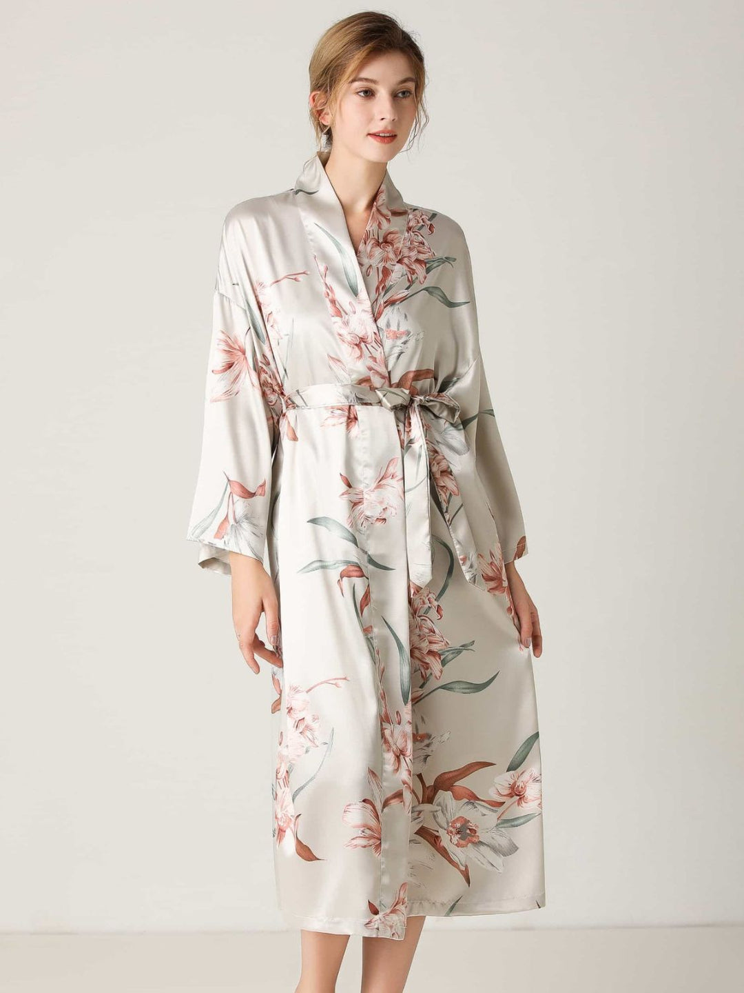 Floral Tie Waist Long Sleeve Robe - Cheeky Chic Boutique