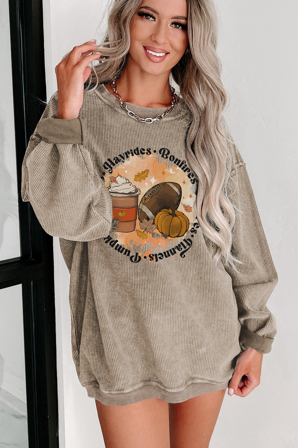 Fall Faves Ribbed Graphic Sweatshirt - Cheeky Chic Boutique