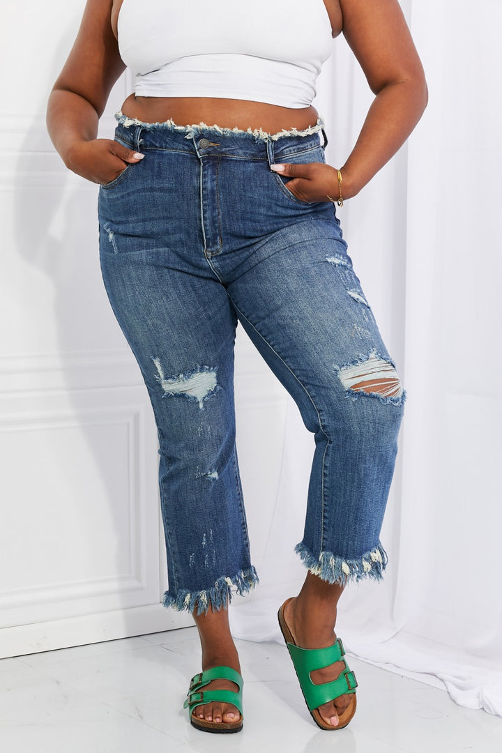 RISEN Full Size Undone Chic Straight Leg Jeans - Cheeky Chic Boutique