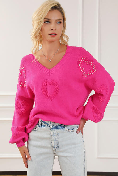 A Little Less Conversation Pearl Hearts Sweater - Cheeky Chic Boutique