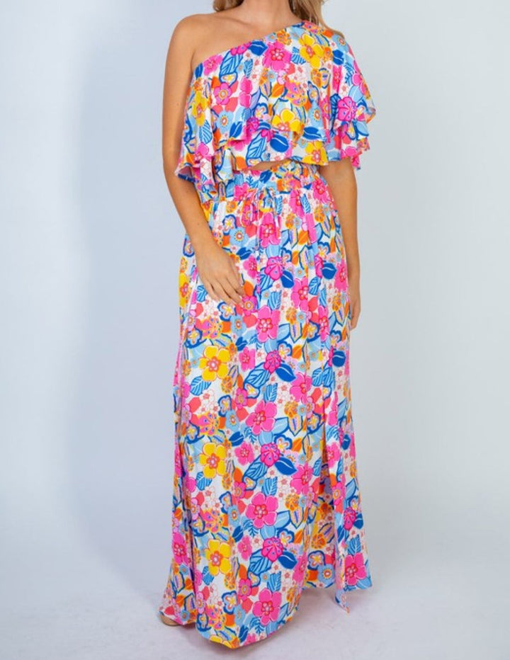 White Birch Sunshine & Blossoms Full Size Floral Smocked Maxi Skirt - Cheeky Chic Boutique