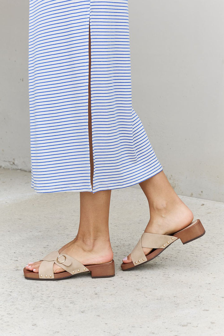 Forever Link Square Toe Cross Strap Buckle Clog Sandal in Sand - Cheeky Chic Boutique