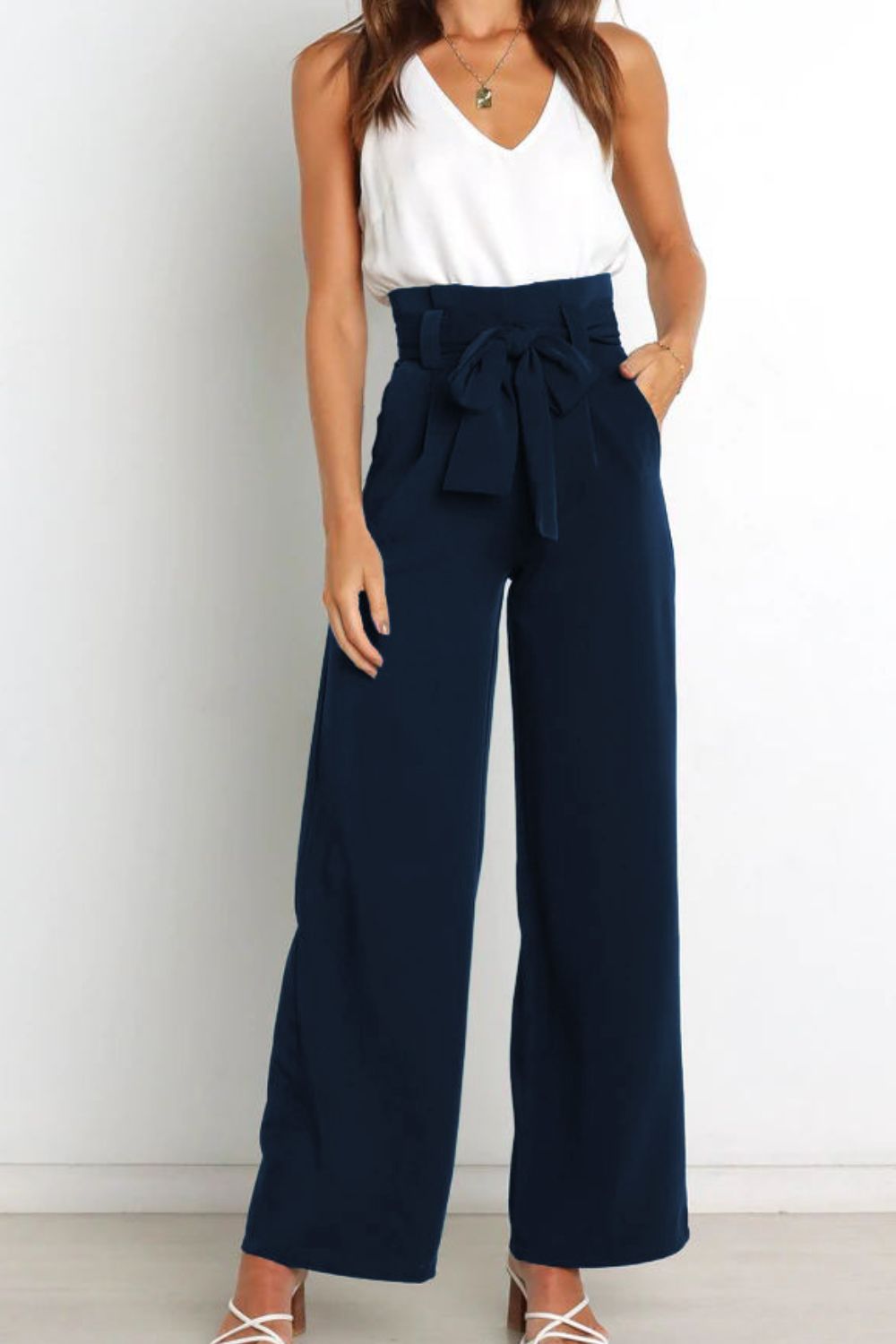 Tie Front Paperbag Wide Leg Pants - Cheeky Chic Boutique
