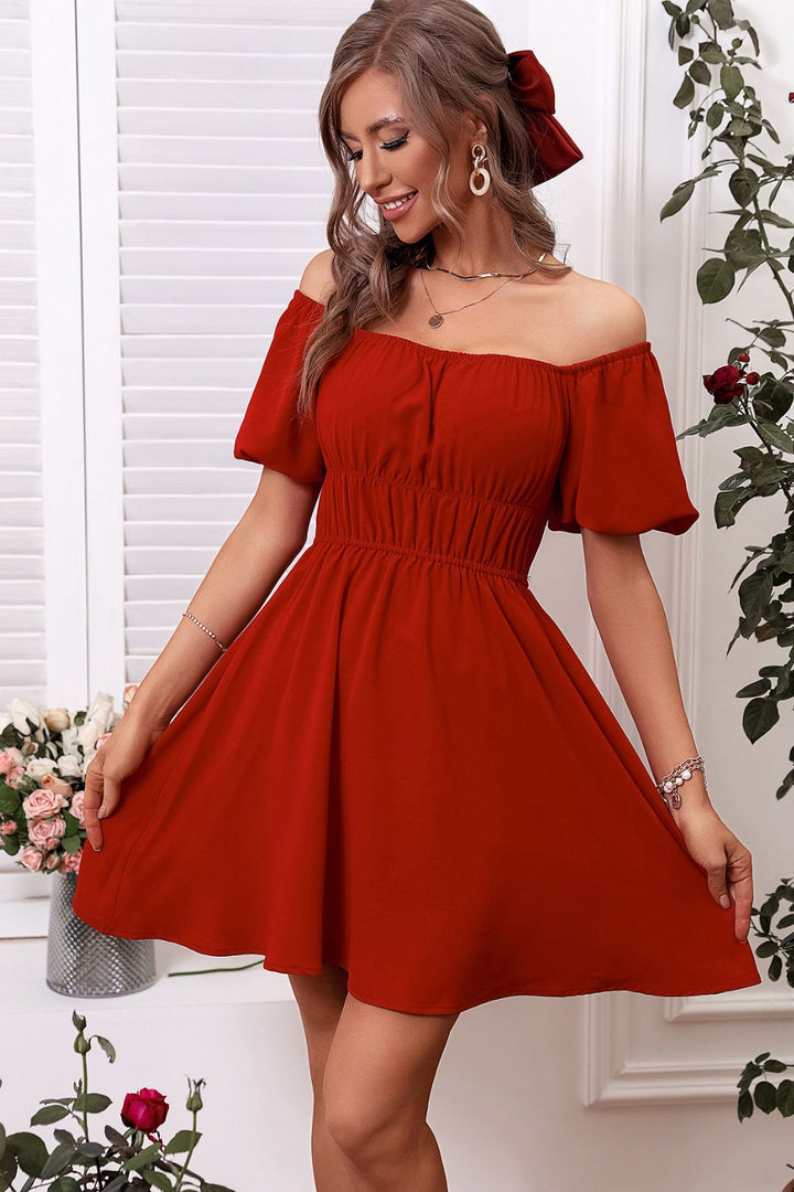 Off-Shoulder A-Line Mini Dress - Cheeky Chic Boutique