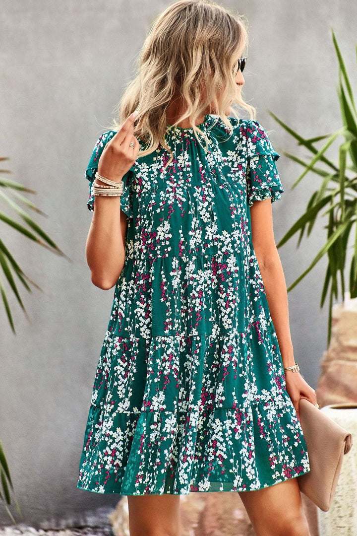 Floral Layered Flutter Sleeve Dress - Cheeky Chic Boutique