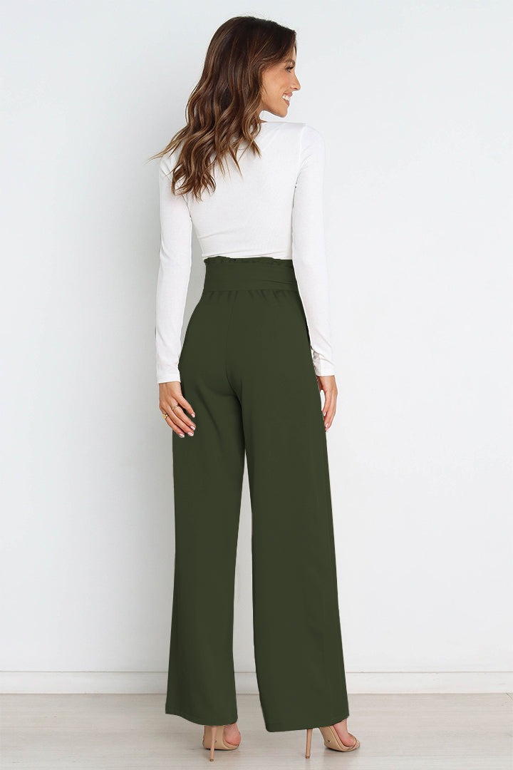 Tie Front Paperbag Wide Leg Pants - Cheeky Chic Boutique