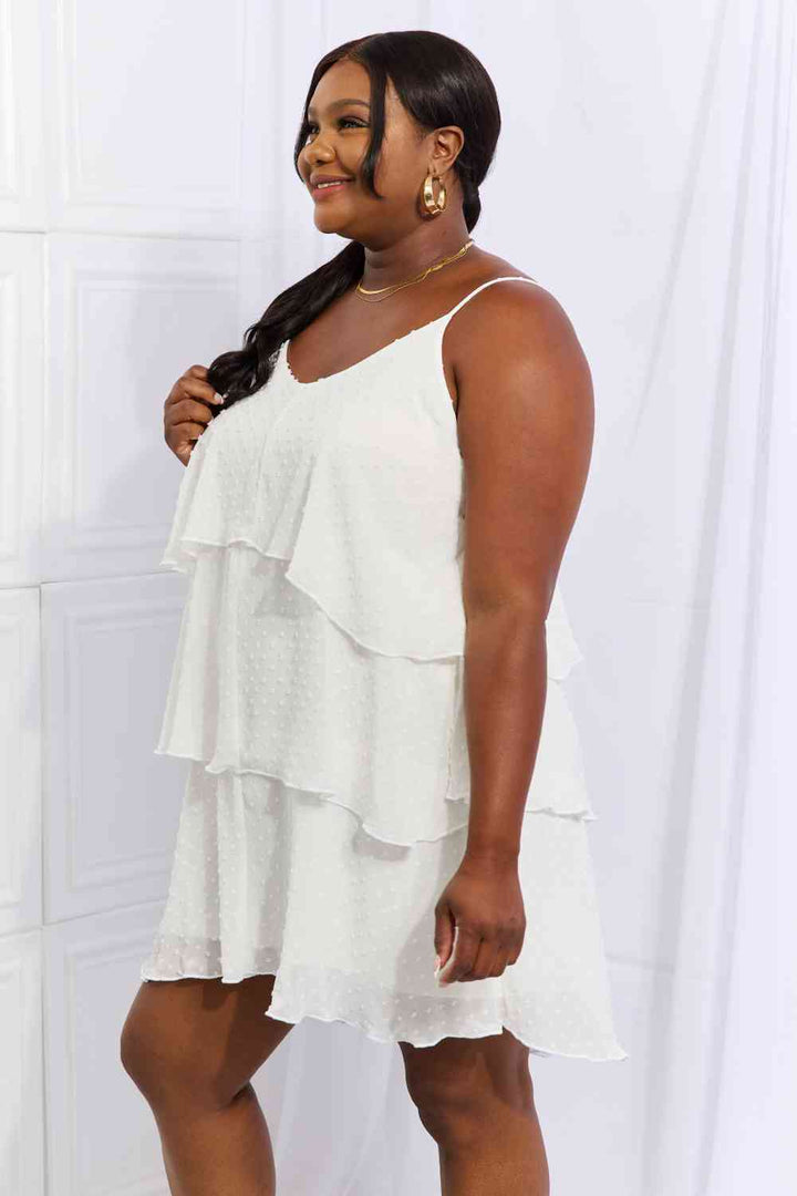 Culture Code By The River Full Size Cascade Ruffle Style Cami Dress in Soft White - Cheeky Chic Boutique