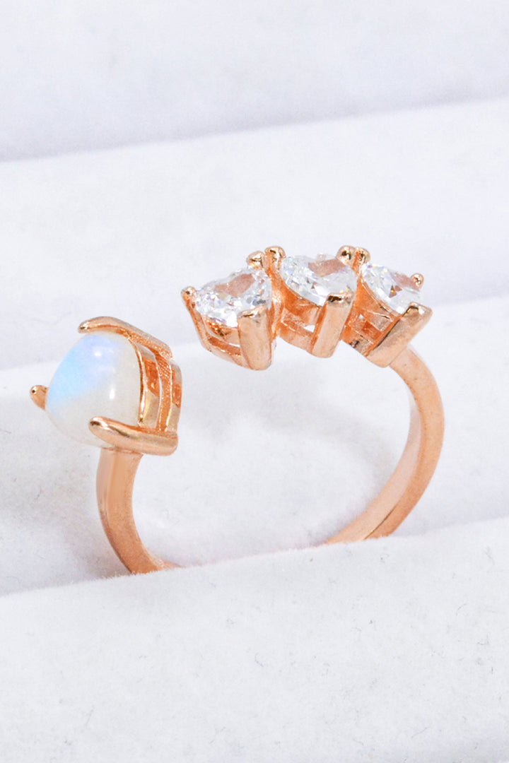 Natural Moonstone and Zircon Heart Open Ring - Cheeky Chic Boutique