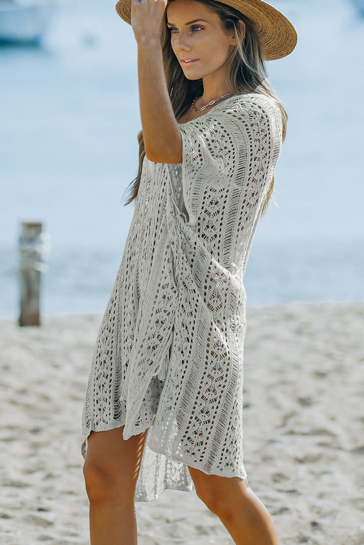 Openwork V-Neck Slit Cover Up - Cheeky Chic Boutique