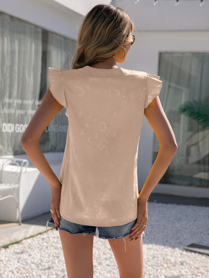 Notched Neck Butterfly Sleeve Blouse - Cheeky Chic Boutique