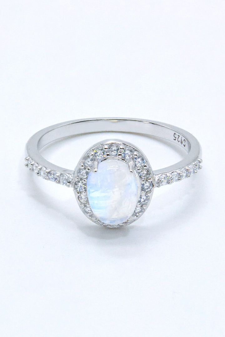 925 Sterling Silver Natural Moonstone Halo Ring - Cheeky Chic Boutique