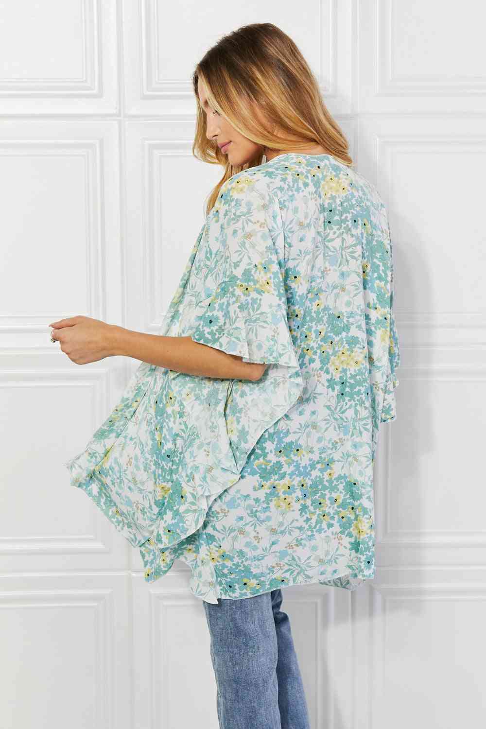 Justin Taylor Fields of Poppy Floral Kimono in Green - Cheeky Chic Boutique