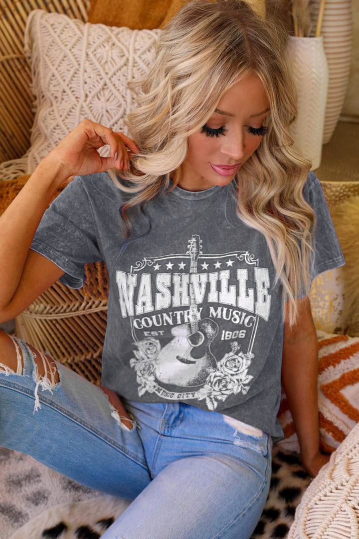 NASHVILLE COUNTRY MUSIC Graphic Round Neck Tee Shirt - Cheeky Chic Boutique
