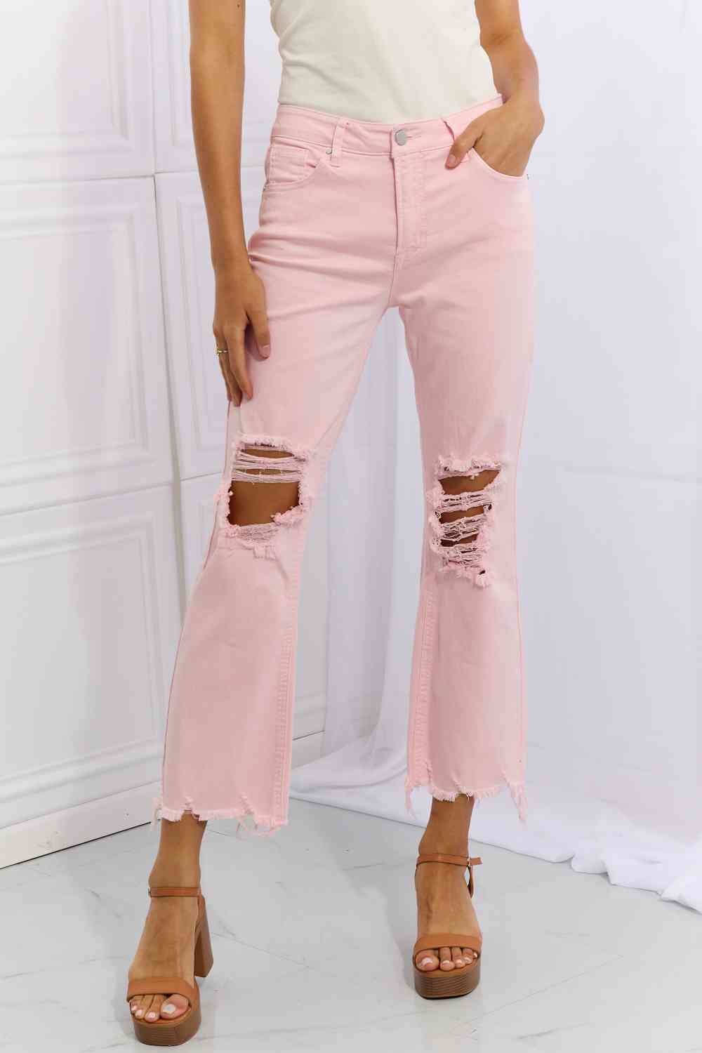 RISEN Miley Full Size Distressed Ankle Flare Jeans - Cheeky Chic Boutique