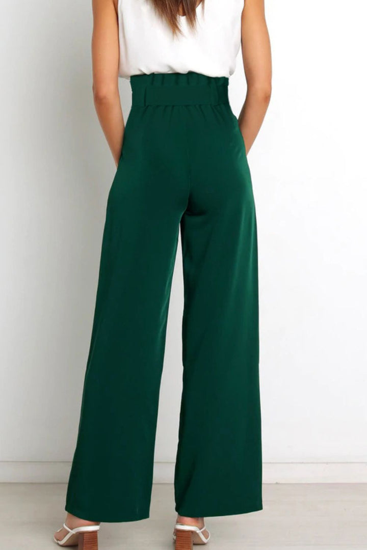 Tie Front Paperbag Wide Leg Pants - Cheeky Chic Boutique