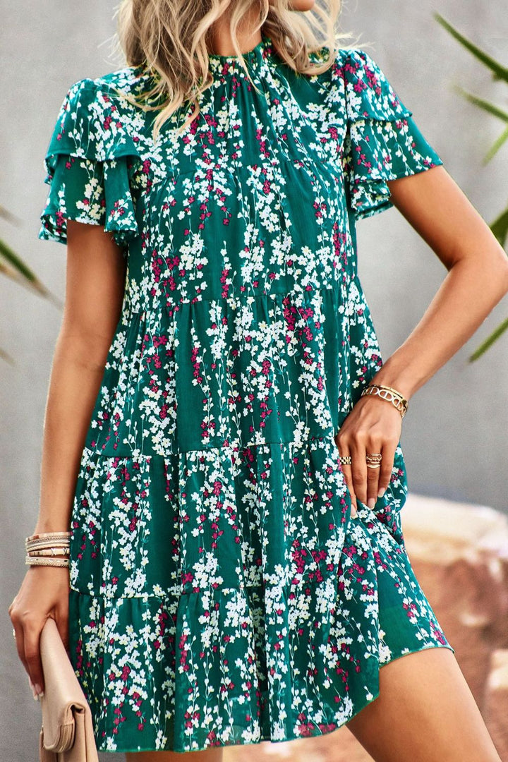 Floral Layered Flutter Sleeve Dress - Cheeky Chic Boutique
