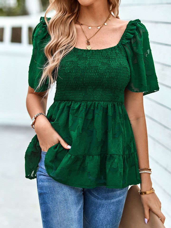 Smocked Square Neck Babydoll Blouse - Cheeky Chic Boutique