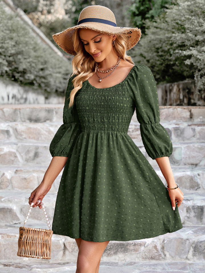 Swiss Dot Smocked Scoop Neck Dress - Cheeky Chic Boutique