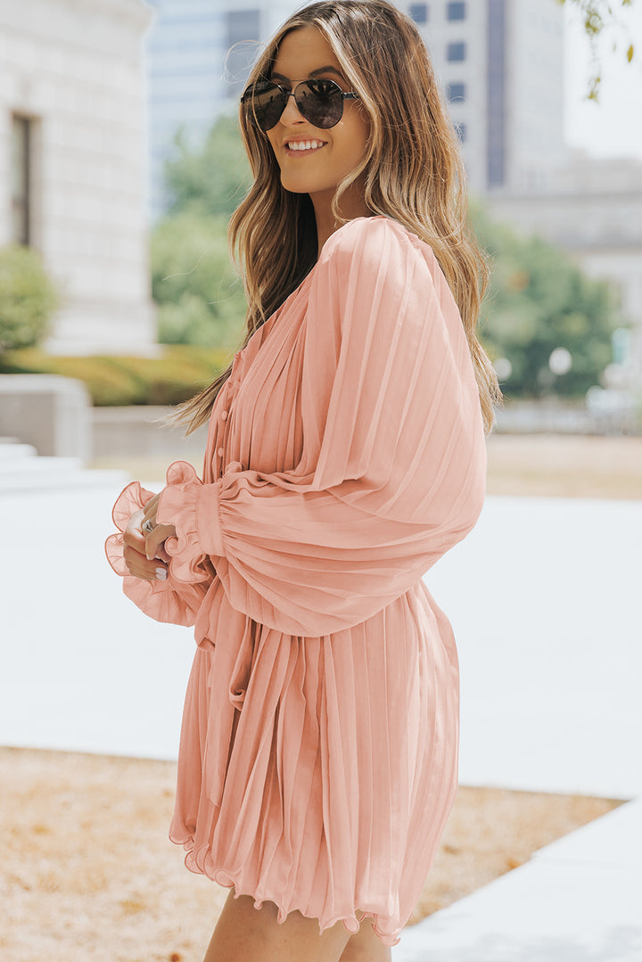 PRE-ORDER Pleated Button Front Flounce Sleeve Romper - Cheeky Chic Boutique